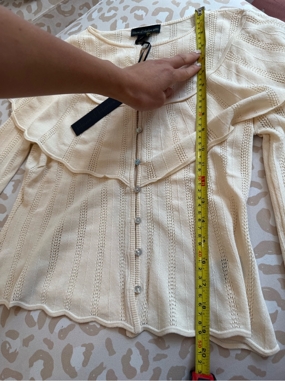 House of Harlow 1960 Cream Ruffled Pointelle Knit Top XS - Picture 7 of 9